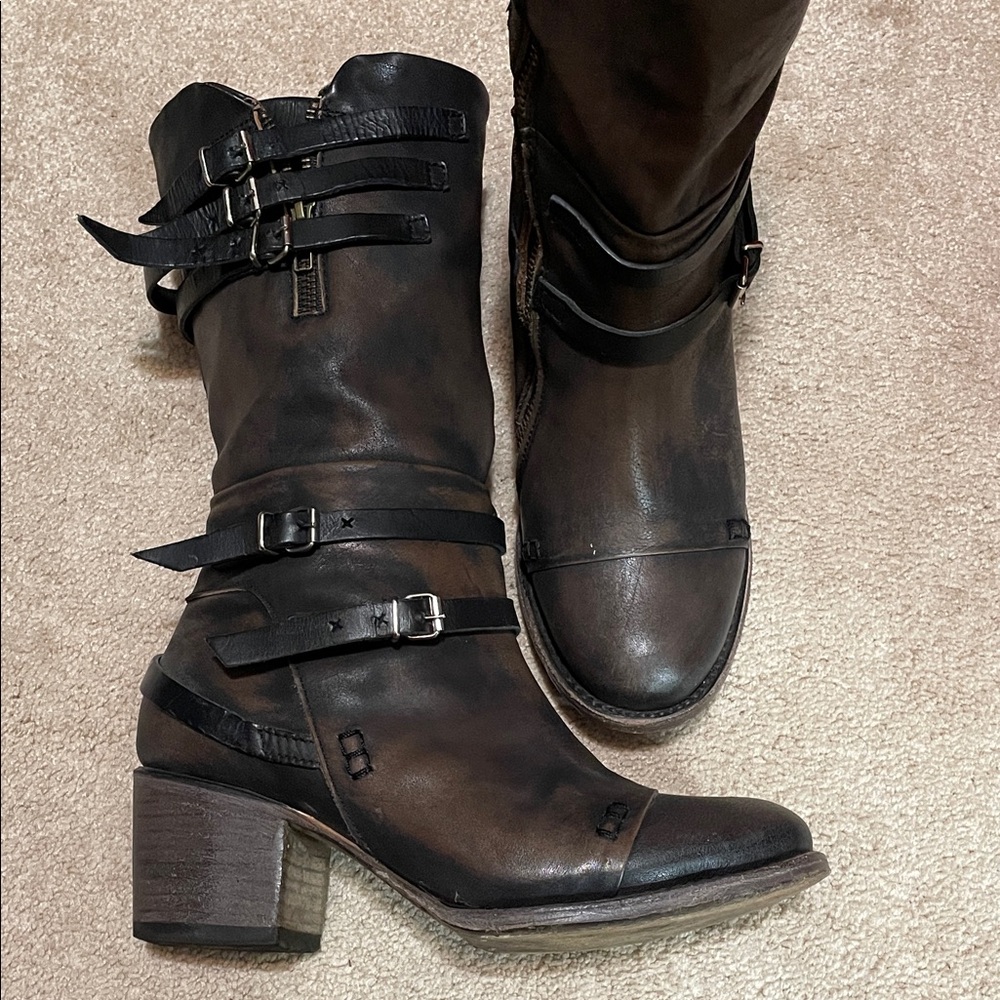 Freebird by Steven - “Cooper” Black Distressed Leather Moto Boots